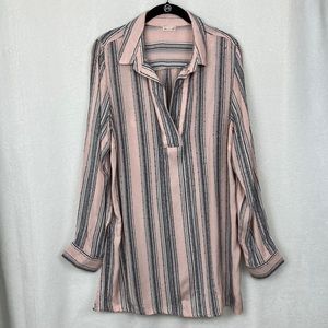 Tea Rose Women’s Pink & Grey Striped Tunic Top Sz Large